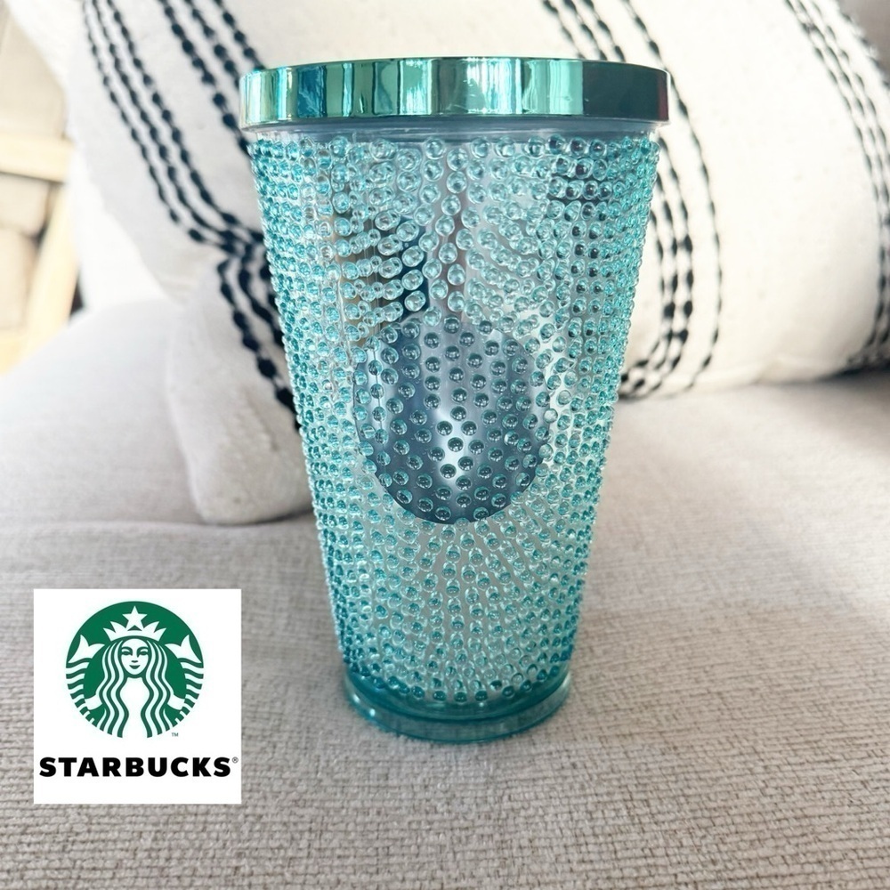 STARBUCKS Tumbler Green Circle Logo Studded Metallic Texture Dot 2014